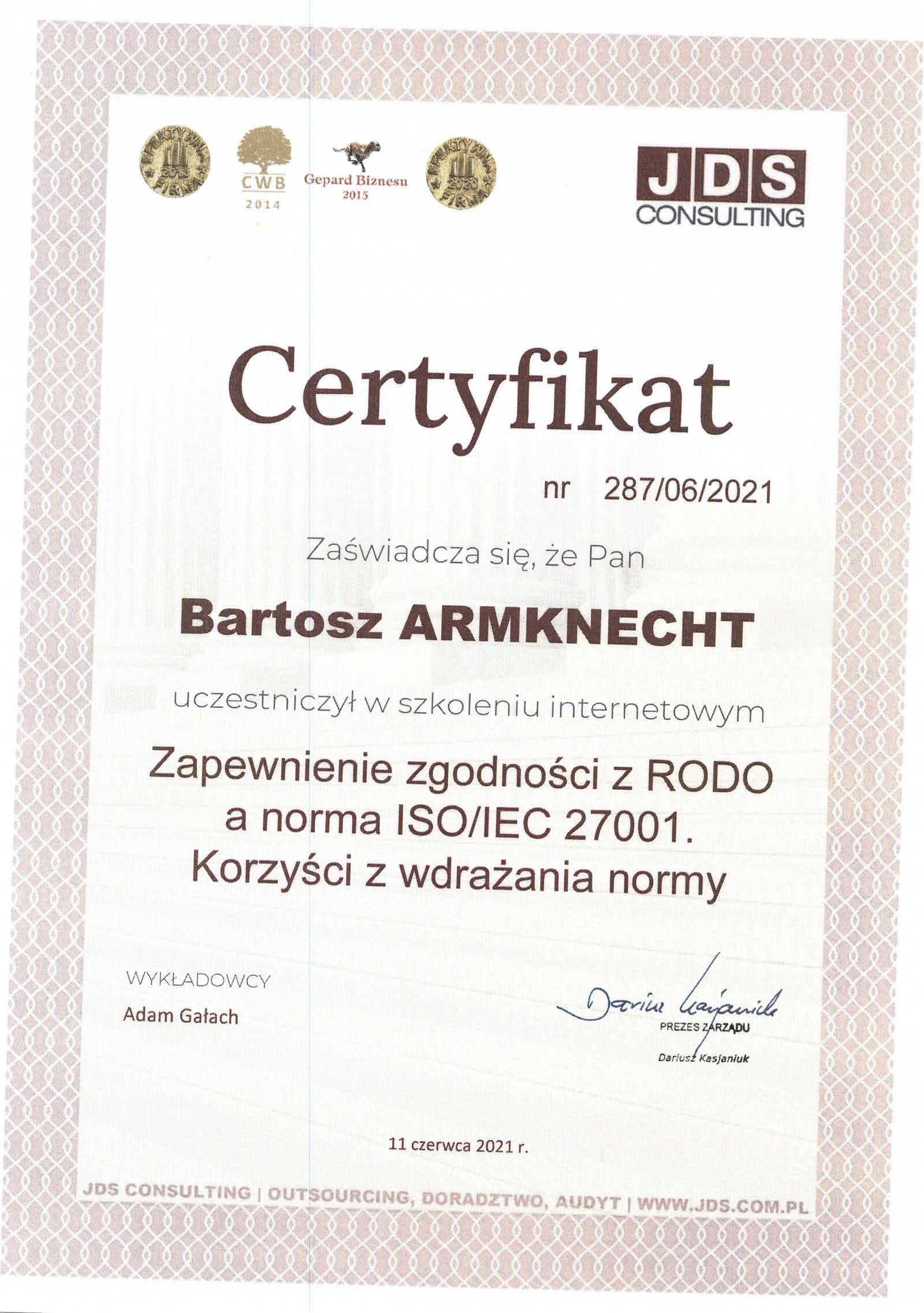 Kancelaria Prawna  w Gdyni ADVISER Armknecht & Partners attorneys-at-law | Ochrona danych - ISO / Data protection 