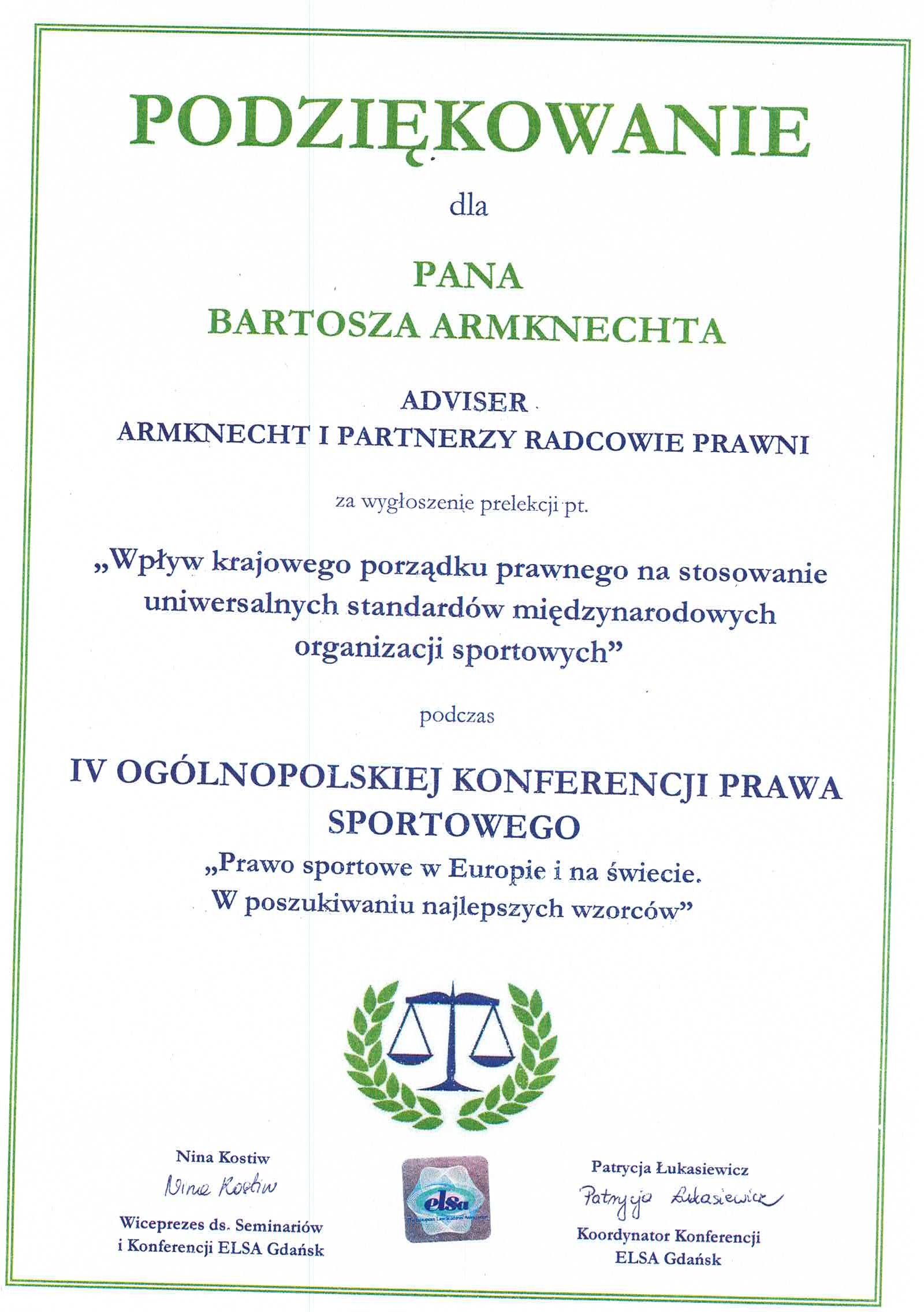 Kancelaria Prawna w Gdyni  ADVISER Armknecht & Partners attorneys-at-law | Prawo sportowe / Sports law 